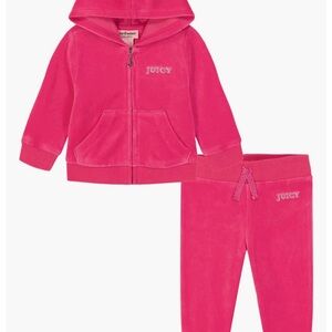 Baby Juicy Couture Bright Pink Velour Hoodie & Joggers Set. 3-6Month